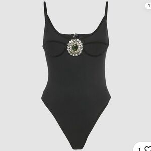 Elegant Black Bodysuit with Jewel Accent